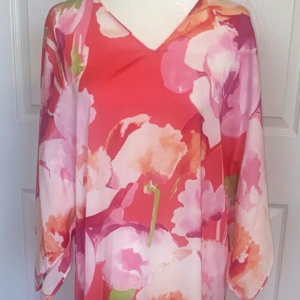 NEW! NATORI EXQUISITE PINK & CORAL FLORAL CAFTAN